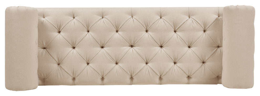 Lewis 60" Tufted Bolster Arm Entryway Bench, Sky Neutral Beige Polyester