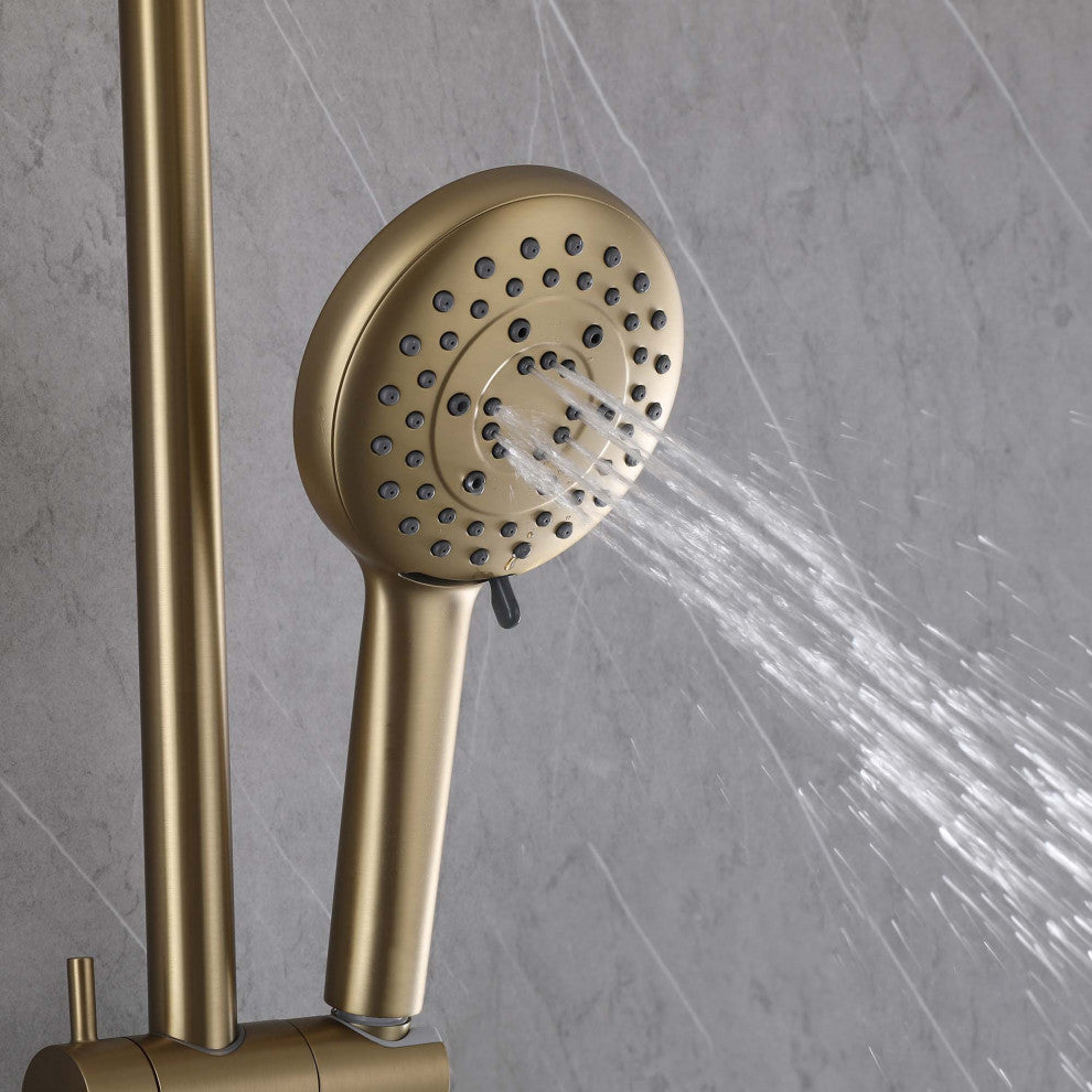 Shower System with 5 Settings Handheld Shower Head ( Not Included Rough Valves), Brushed Gold