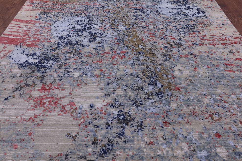 9' 0" X 12' 1" Wool and Silk Hand Knotted Abstract Rug Q12093