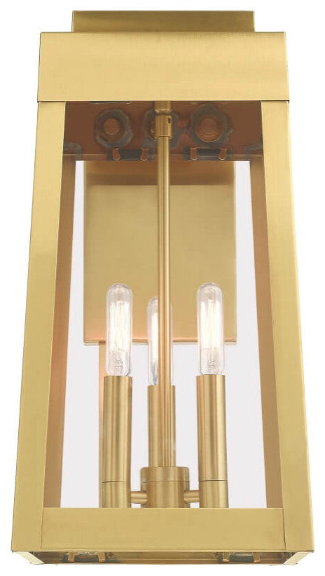 Livex Oslo 3 Light 16" Tall Satin Brass Outdoor Wall Lantern