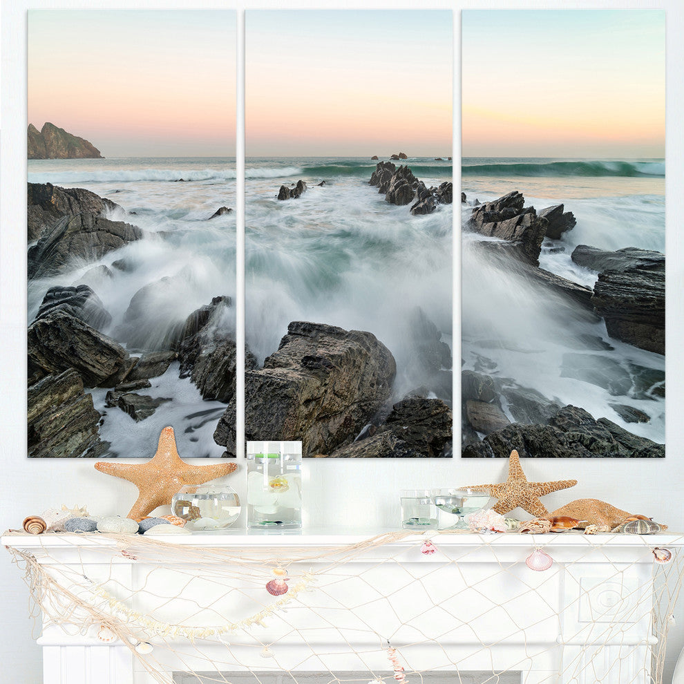 "Bay of Beaky Vibrant White Waves" Metal Wall Art, 3 Panels, 36"x28"