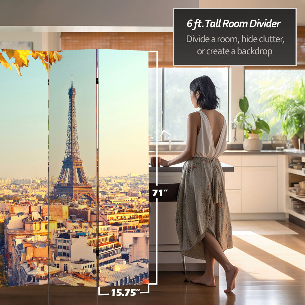 6'' Tall Double Sided Eiffel Tower Sunset Canvas Room Divider