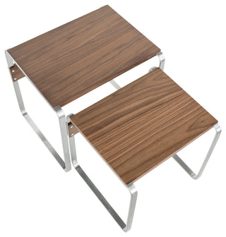 Lumisource Tea Side Nesting Tables, Stainless Steel and Walnut