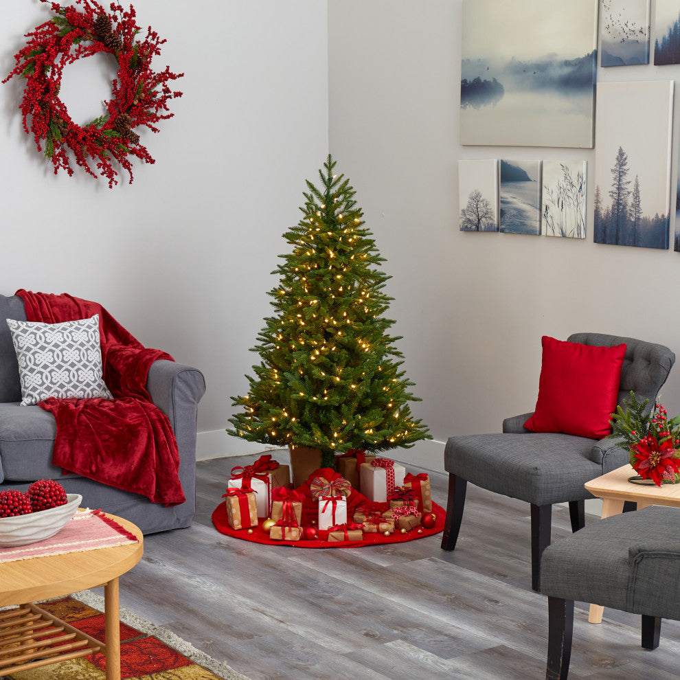 5' Cambridge Fir Faux Xmas Tree W/Warm, Multifunction Lights & Bendable Branches