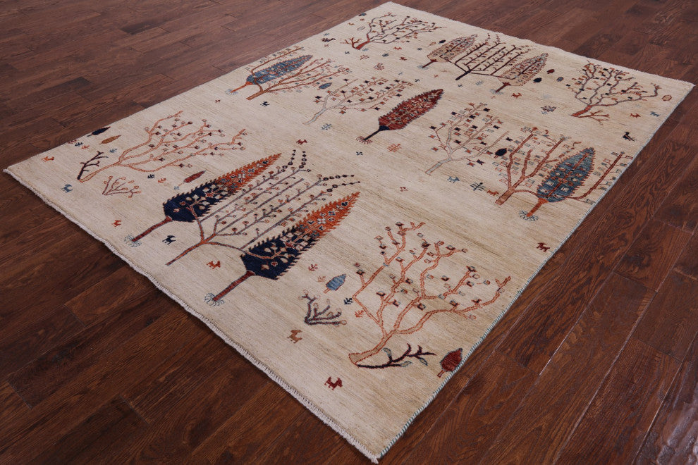 5' 9" X 7' 7" Hand-Knotted Tribal Persian Gabbeh Rug Q5651