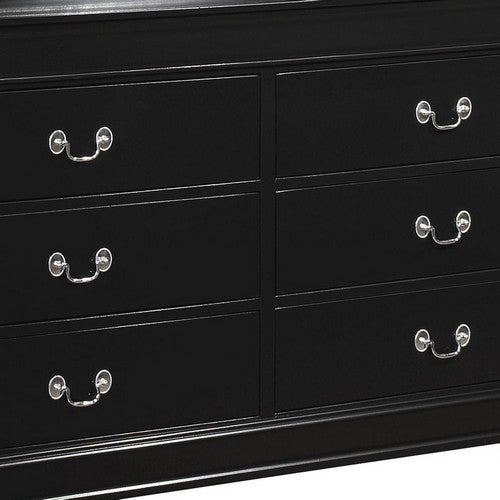 Benzara BM215250 Transitional Style 6 Drawer Dresser With Metal Pulls, Black