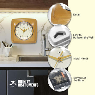 Square Retro Wall Clock, 9.25", Saffron