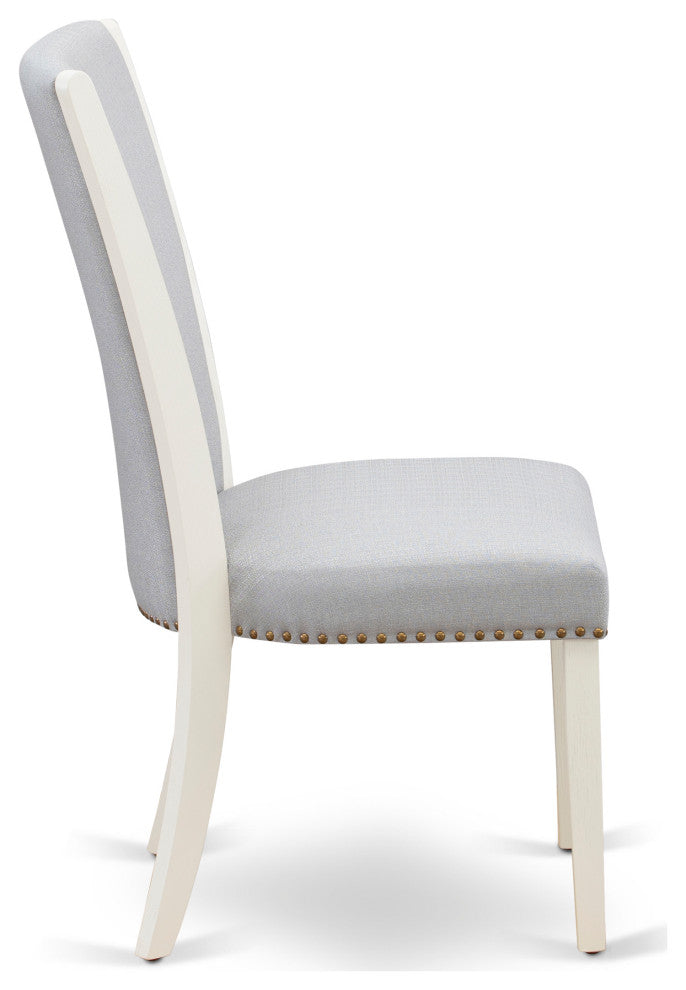 Set Of 2, Upholstered Chair- Parson Chairs, Linen White Wood Frame, Grey Seat