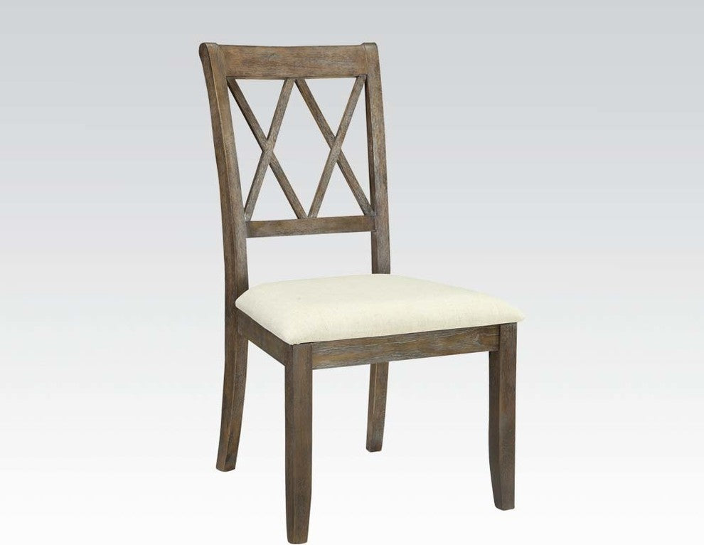Acme Claudia Side Chairs, Beige Linen and Salvage Brown, Set of 2
