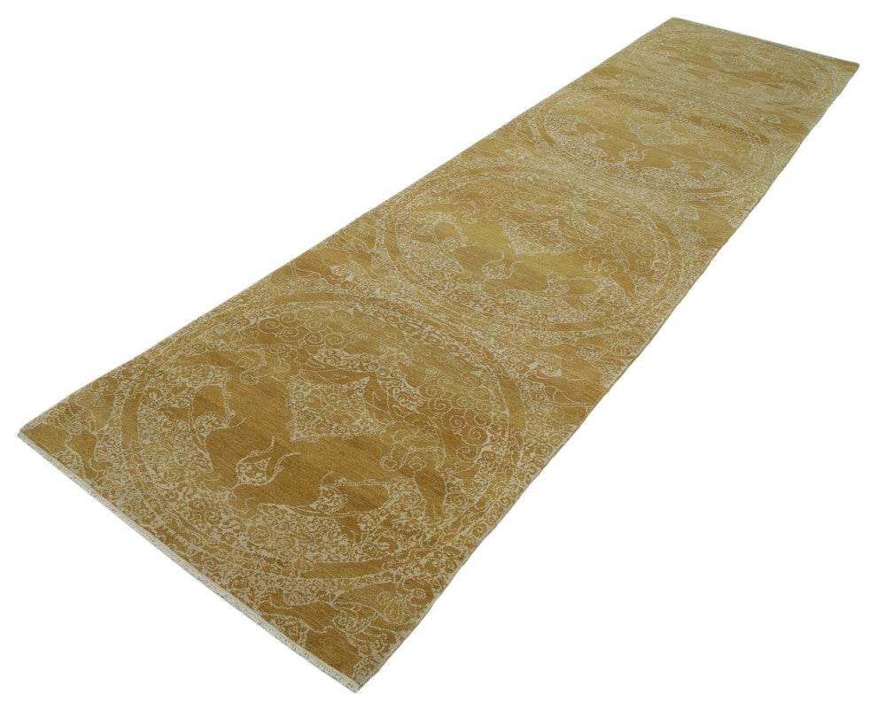 Rug N Carpet - Handmade Oriental 3' 0" x 12' 3" Runner Oushak Area Rug
