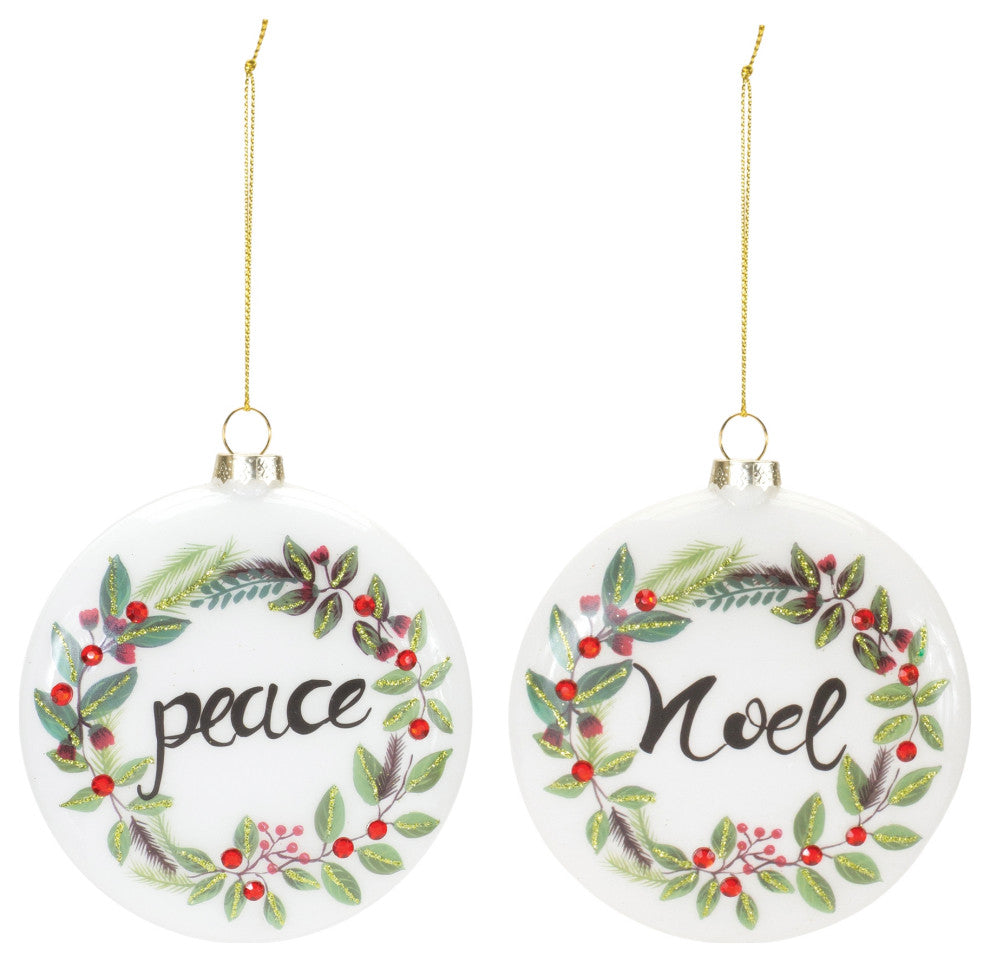 Peace and Noel Wreath Disc Ornament, 12-Piece Set