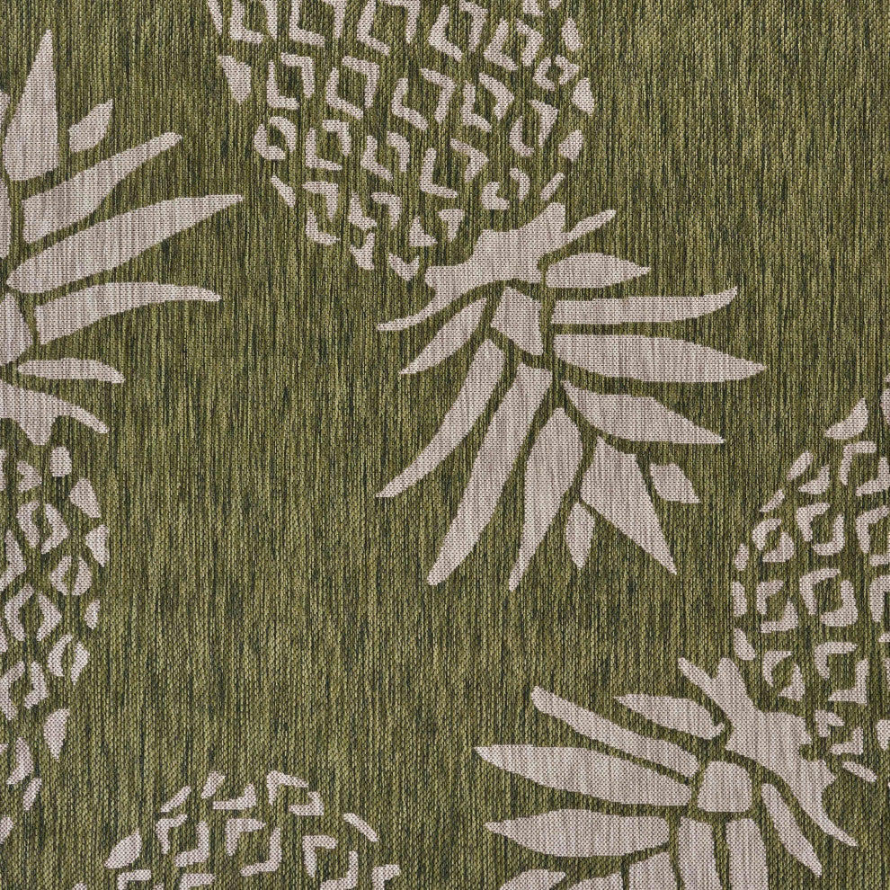 5' X 7' Green Floral Indoor Outdoor Area Rug