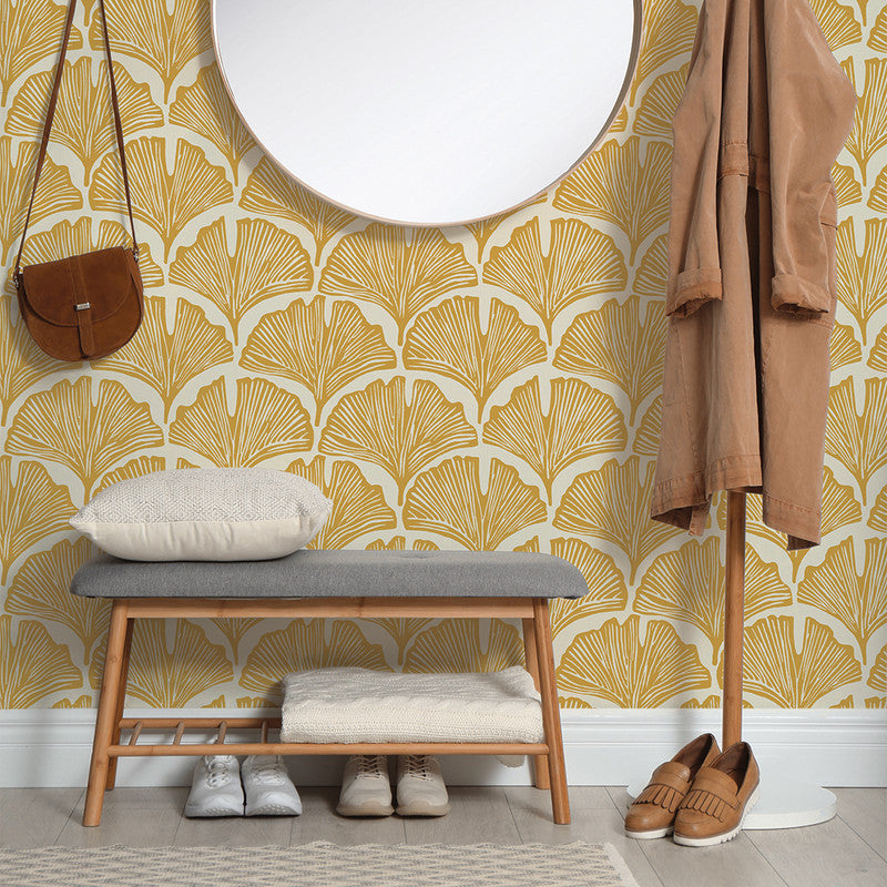 Feather Palm Peel and Stick Wallpaper By Novogratz Golden Mustard Palm Sample