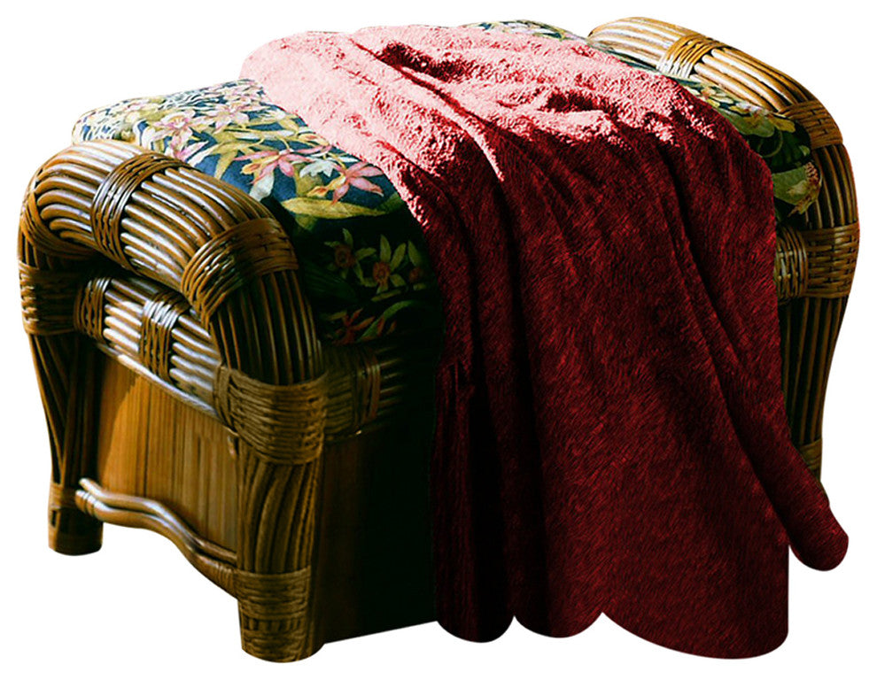 Kingston Reef Ottoman in Cinnamon, Botanical-Fern Fabric