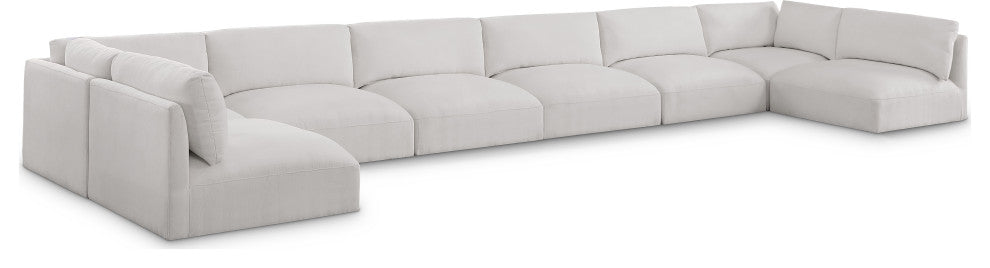 Ease Fabric Upholstered L-Shaped Modular Sectional, Cream, 8 Piece: 2 Corner, 6 Armless