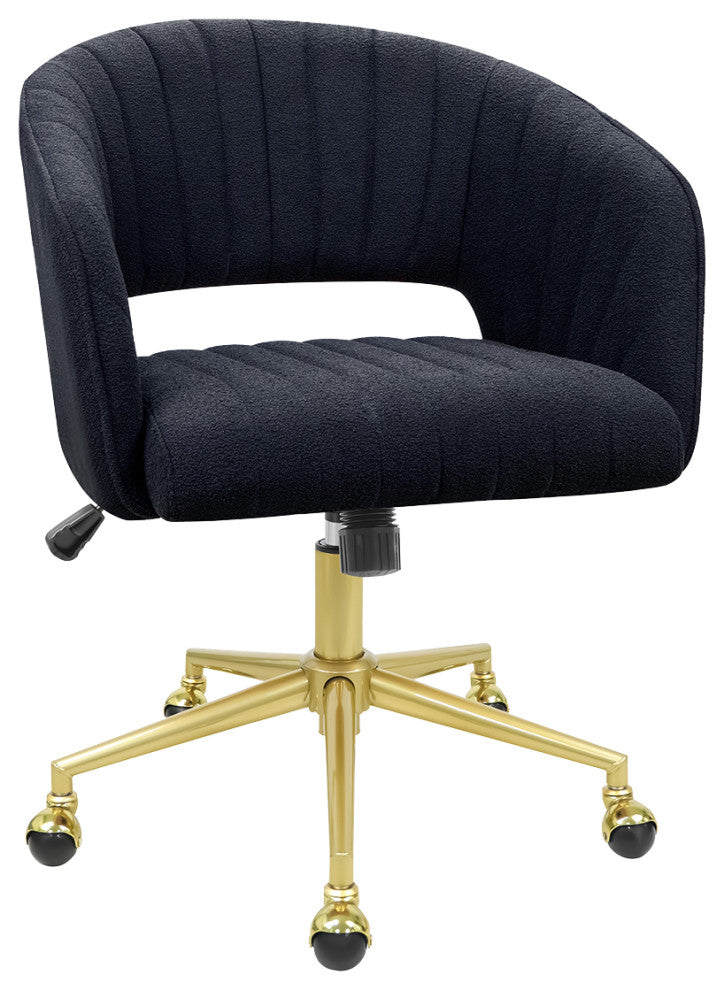 Caitlyn Swivel Vanity Chair with Adjustable Height, Black Boucle