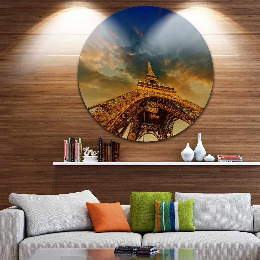 Dramatic Sky Above Paris Eiffel Tower In Paris, Round Wall Art, 11"