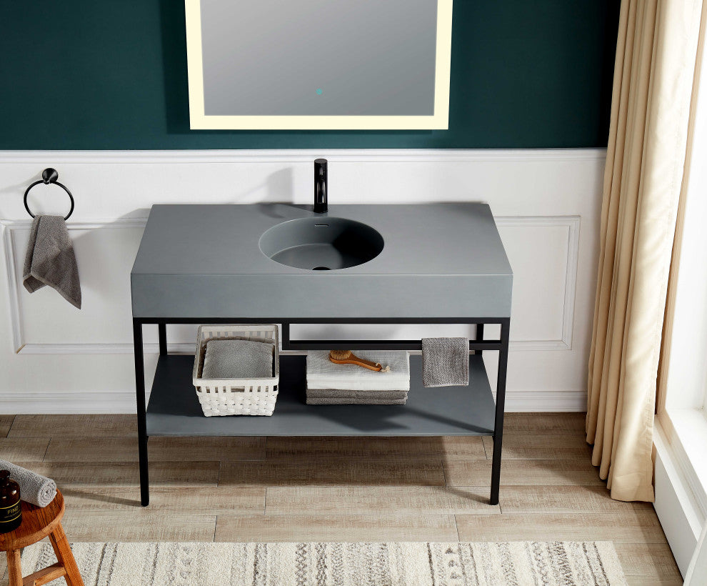 ANZZI Siena 48" Console Sink, Matte Black With Matte Grey Counter Top