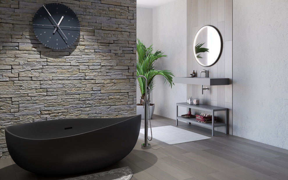 CastelloUSA Newport 71" Solid Surface Stone Resin Freestanding Bathtub, Black