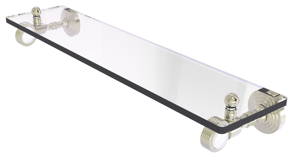 Pacific Grove 22" Glass Shelf with Groovy Accents, Polished Nickel