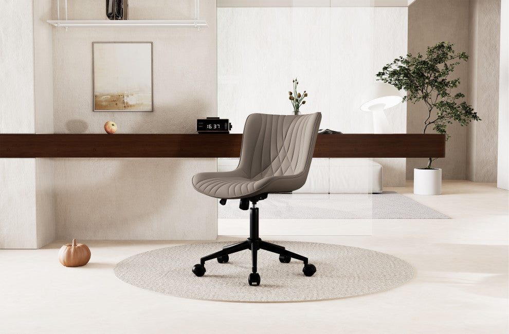 Younike Armless Upholstered Faux Leather Rolling Office Chair, Khaki