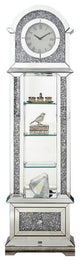 Benzara BM269093 Mirrored Grandfather Clock With 4 Compartments, Silver