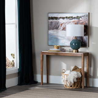 25"H Teal Glass Table Lamps With White Drum Shade