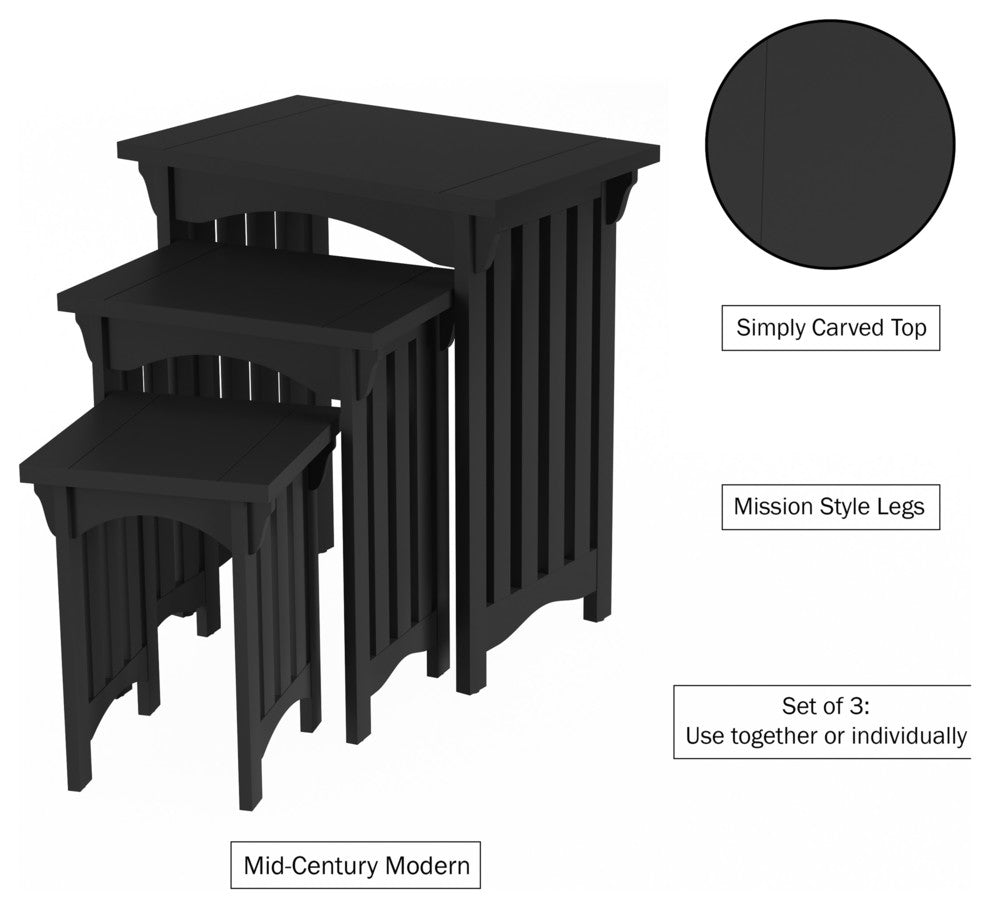 Lavish Home Nesting Tables, 3-Piece Set Mission Style, Black