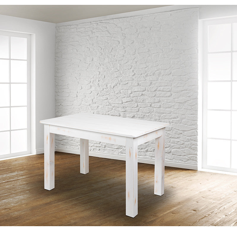 46" x 30" Rectangular Antique Rustic White Solid Pine Farm Dining Table