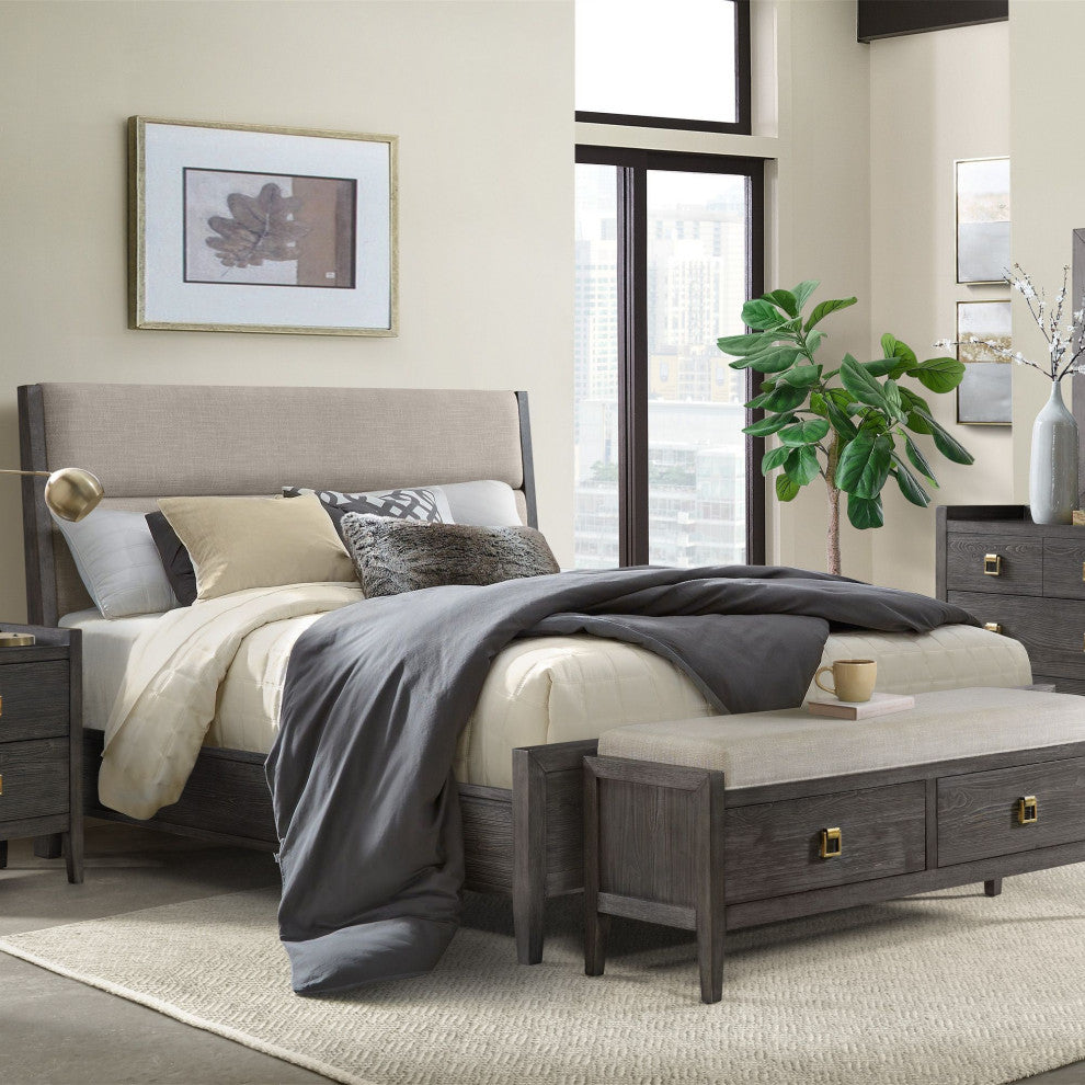 Portia 58" Wide Bedroom Storage Bench, Brushed Brindle