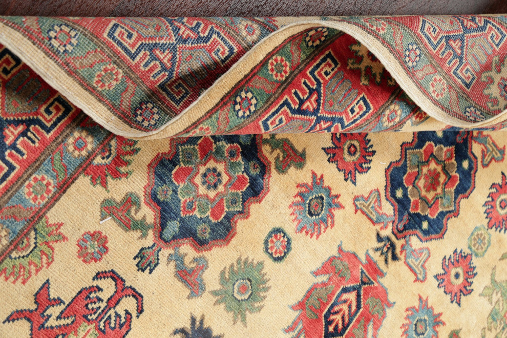 Hand Made Kazak Oriental Traditional Pakistani Area Rug, Beige, 7'5"x5'0