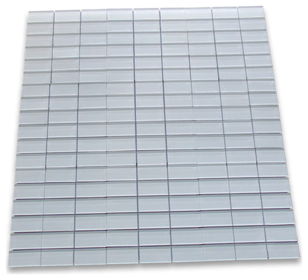 Glass Mosaic Tile White Glass 2x4 Stacked Bathroom Kitchen Backsplash, 1 sheet