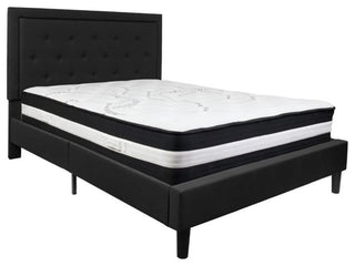 Flash Furniture Queen Platform Panel Bed and Mattress in Black