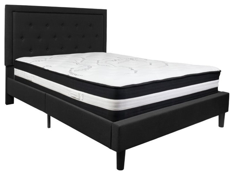 Flash Furniture Queen Platform Panel Bed and Mattress in Black