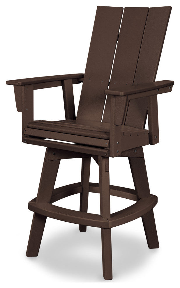 POLYWOOD Modern Adirondack Swivel Bar Chair, Mahogany
