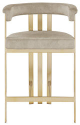 Marcello Upholstered Counter Stool, Stone, Velvet, Brushed Brass
