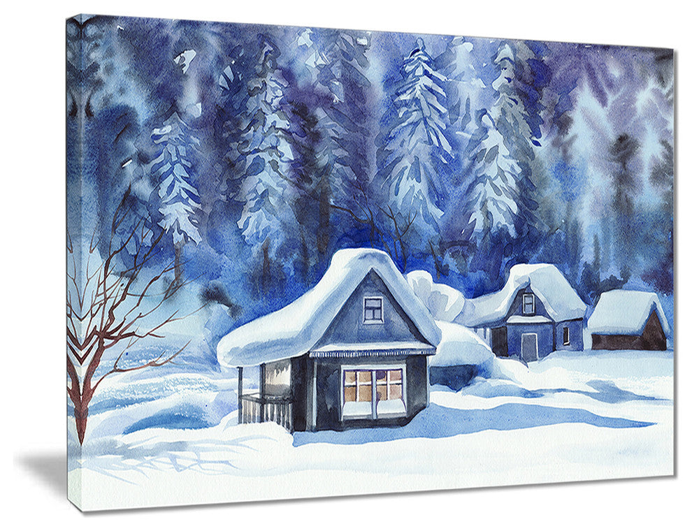"Blue Winter Cottages" Canvas Print, 20"x12"