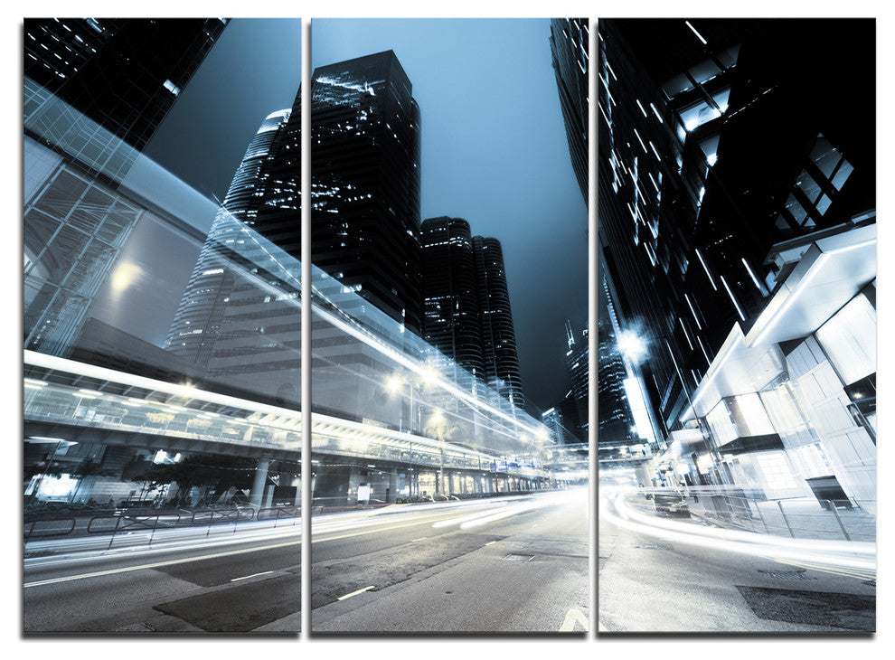"Night Traffic in Hong Kong" Canvas Print, 3 Panels, 36"x28"