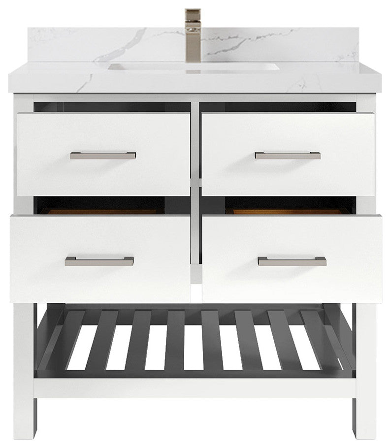 Parker 36" Single Sink Bath Vanity, White 2" Calacatta Laza