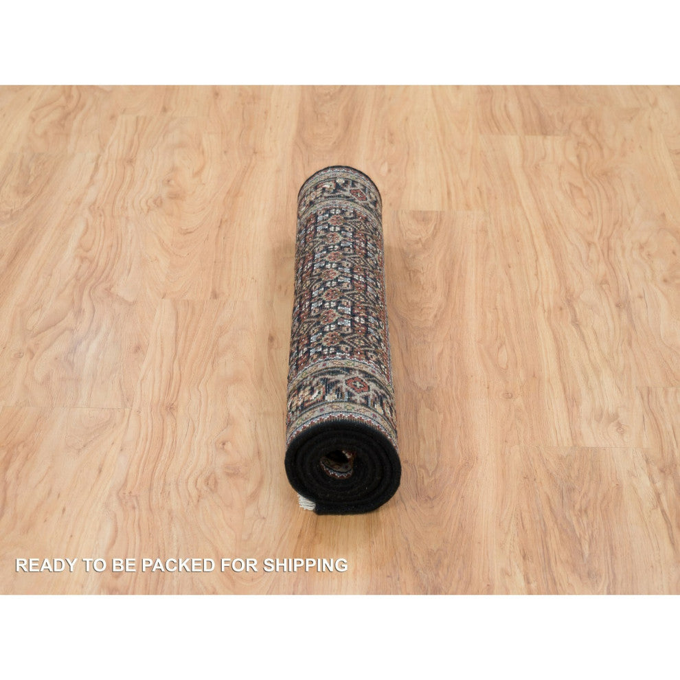 Eerie Black Wool 175 KPSI Mahi Tabriz Hand Knotted Oriental Rug, 3'1"x5'1"