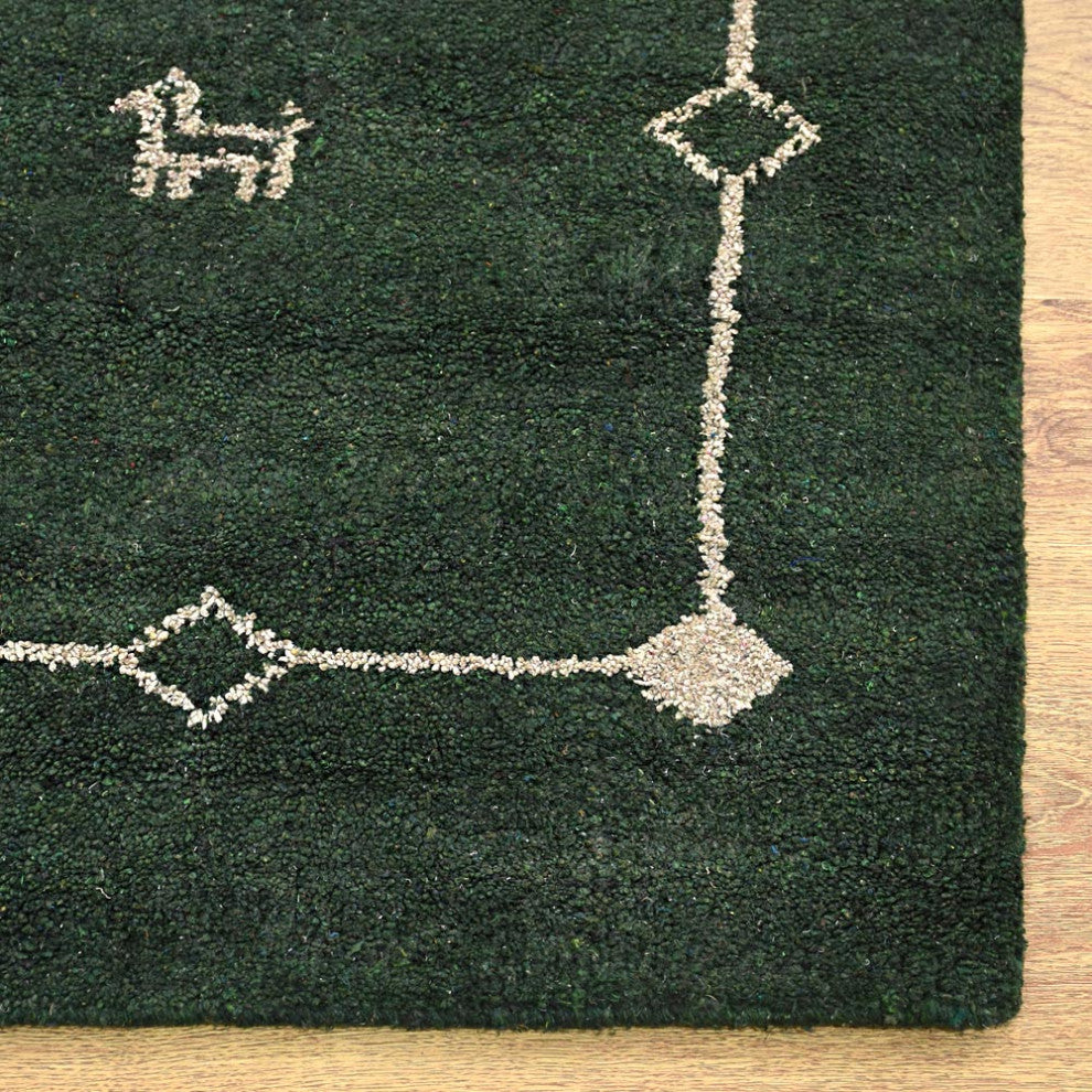 HAND KNOTTED LOOM SILK AREA RUGS-8'x10',Rectangle,Dark Green,Contemporary