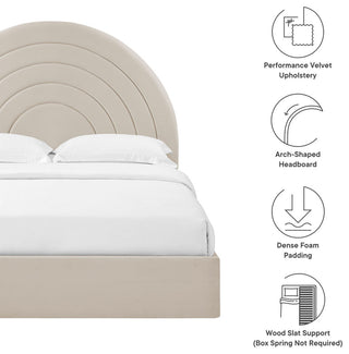 Solana Arched Performance Velvet Queen Platform Bed, Almond