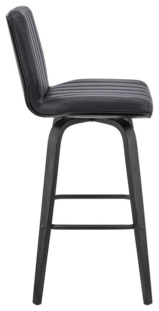 Renee 30" Swivel Grey Faux Leather and Black Wood Bar Stool