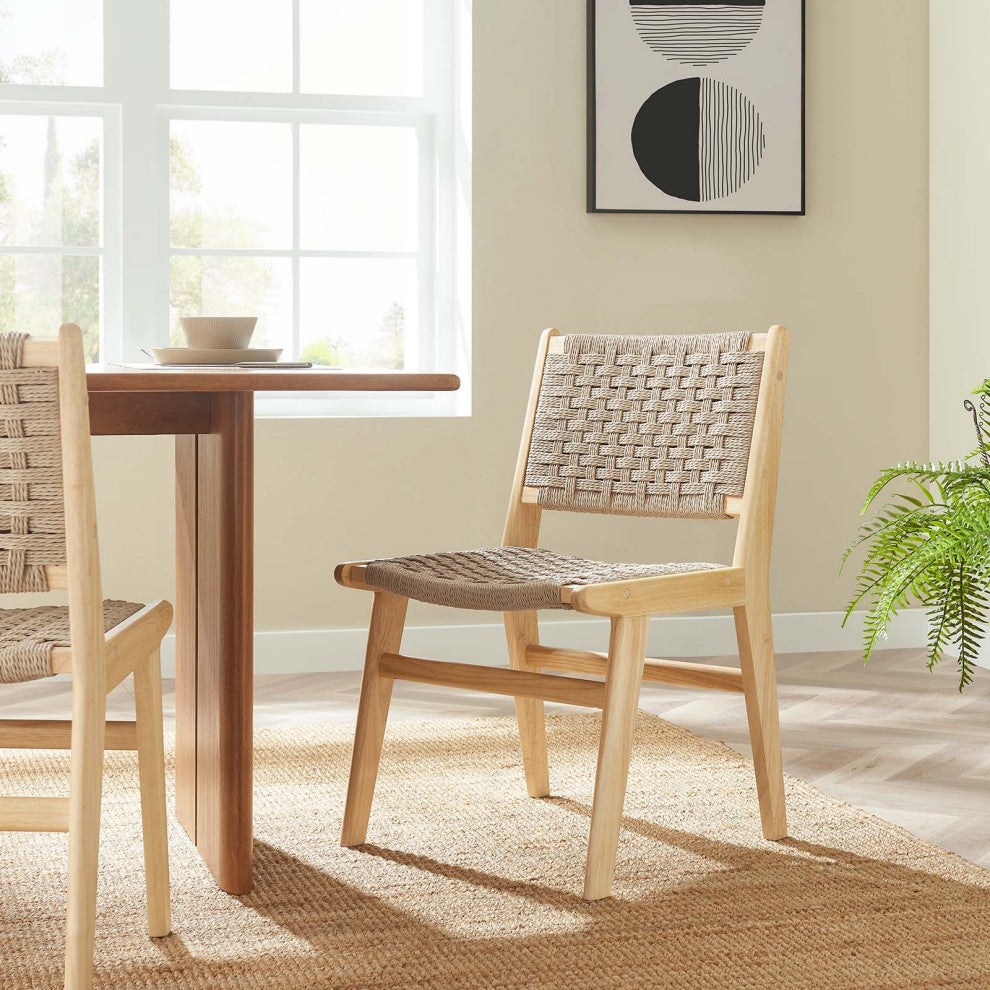 Saoirse Woven Rope Wood Dining Side Chair, Set of 2, Natural Natural