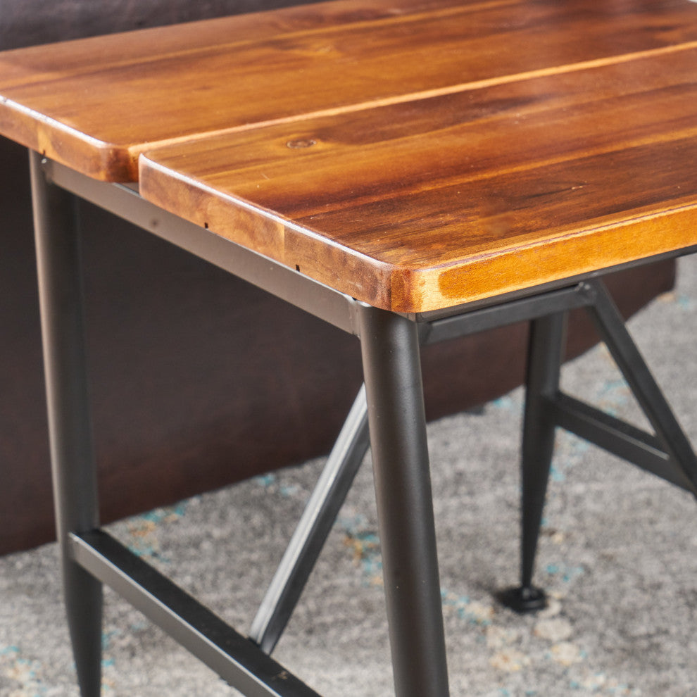 GDF Studio Ophelia Outdoor Industrial Acacia Wood Accent Table With Iron Accent