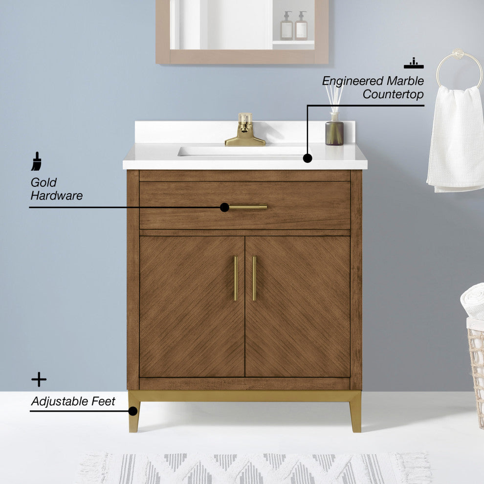 OVE Decors Diya 30" Single Sink Bathroom Vanity, Sage Green, Macchiato, 30 in.