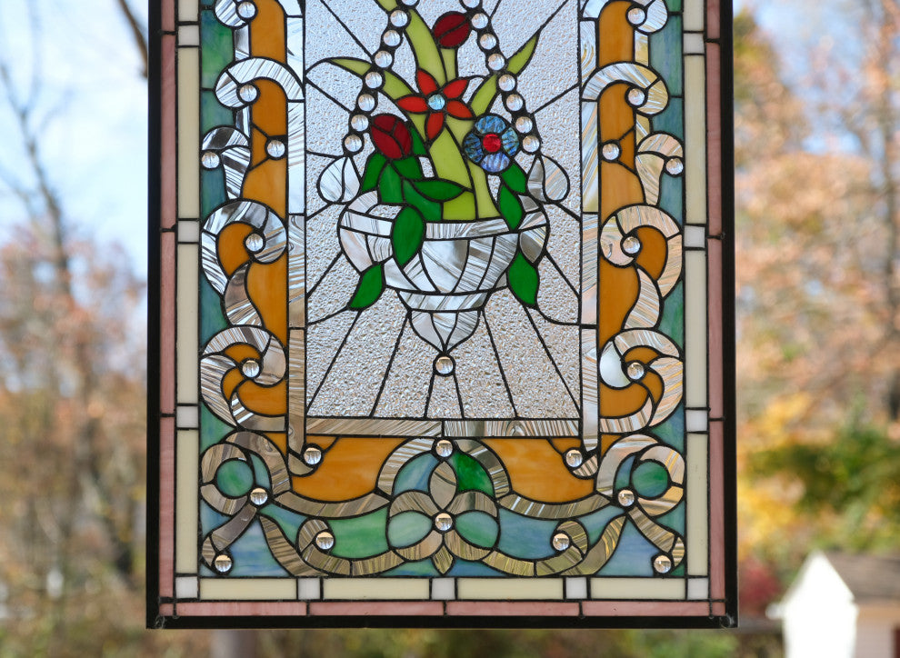 20.25" x 34.25" Large Handcrafted glass window panel QA2034120