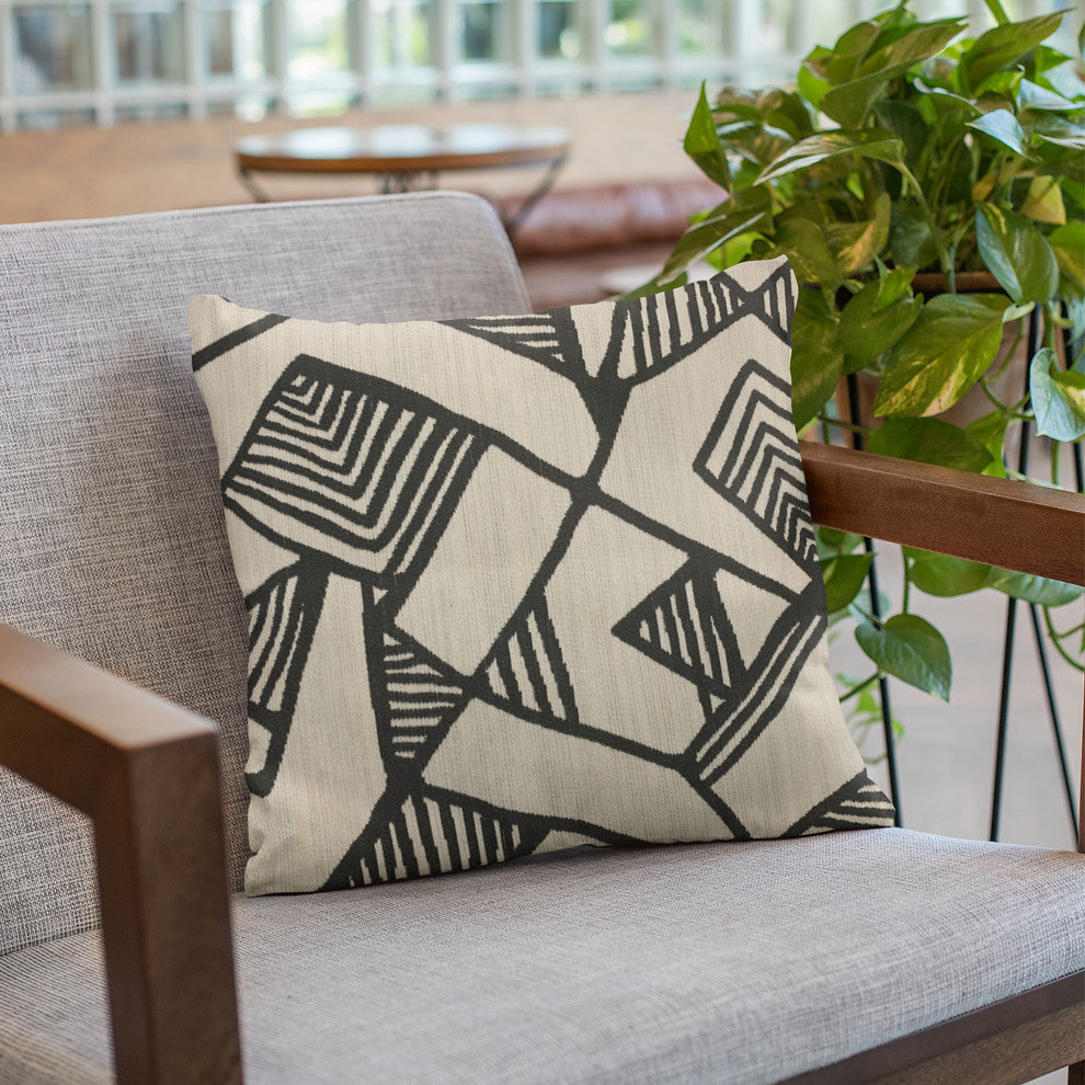 Plutus Black Beige Architecture Geometric Luxury Throw Pillow, 26"x26"