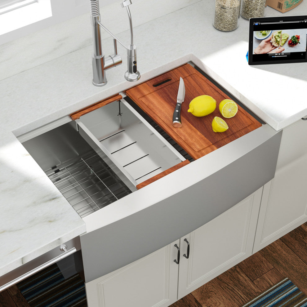 Farmhouse Apron T-304 Stainless Steel Deep Basin Kitchen Sink, Stainless Steel, 33x22x10 in
