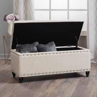 GDF Studio Evvy Fabric Storage Ottoman, Wheat